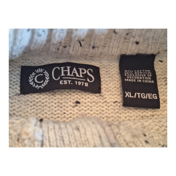 Chaps Tweed Mock Neck Popover Sweater Cotton Blend Elbow Patch Oatmeal Speck XL - Picture 4 of 15